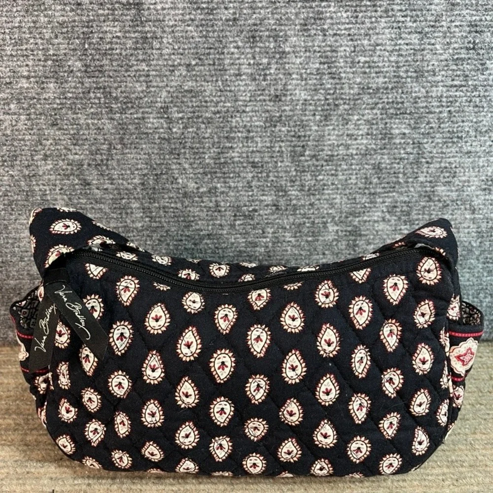 Vintage Vera Bradley Navy Paisley Quilted Cotton Shoulder Bag Mini Hobo Purse